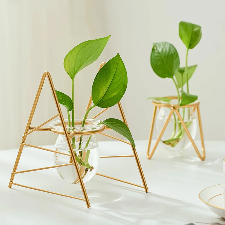 

Creative Wrought Iron Vase Glass Aesthetic Desktop Geometric Small Flower Vases Bedroom Nordic Jarrones Home Decoration