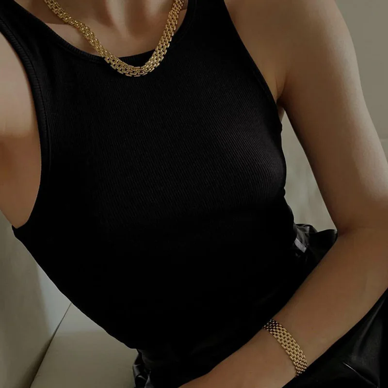 

Punk Heavy Metal Big Thick Chain Neckalce Set Women Retro Geometric Metal Twist Chain Bangles Neckalce Fashion Jewelry