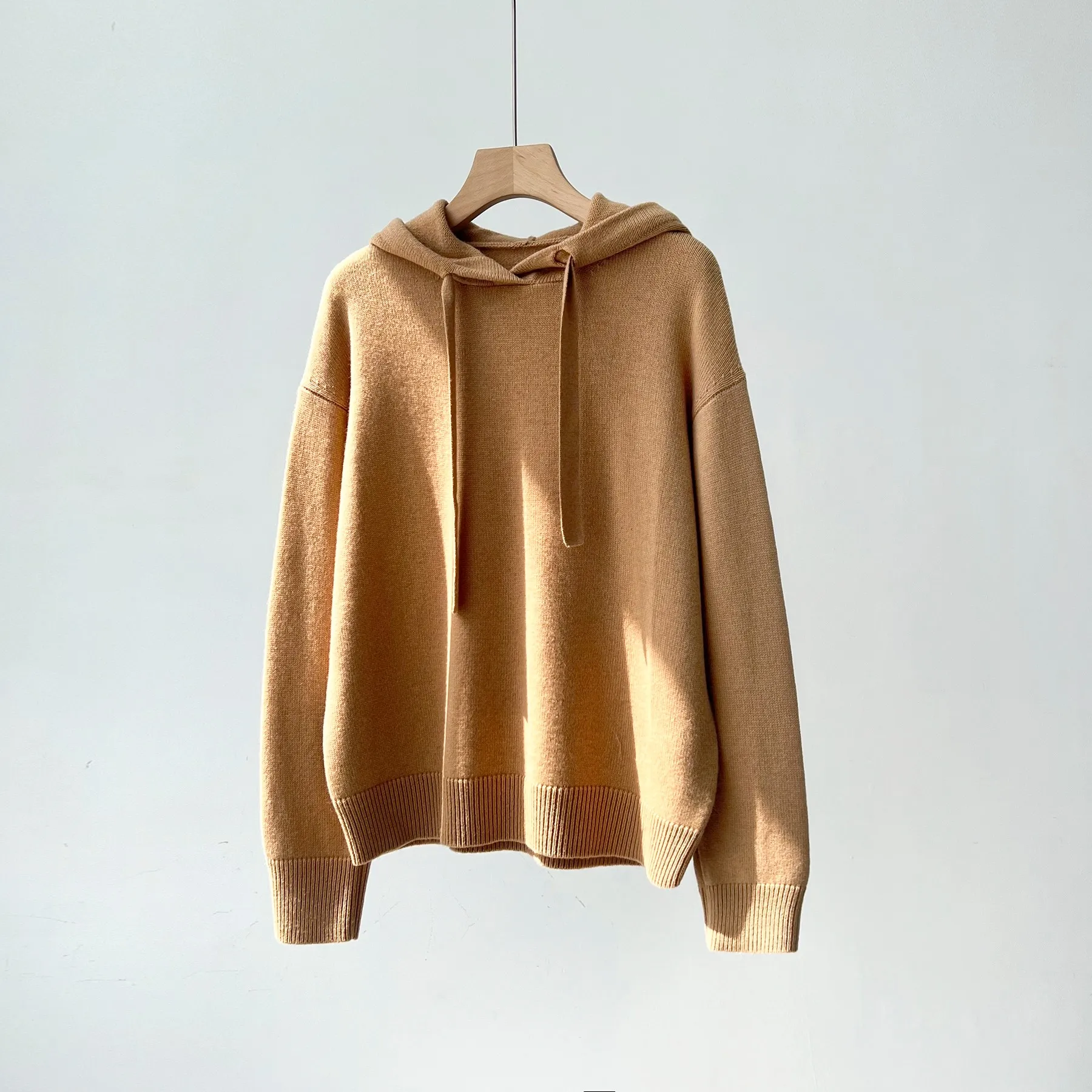 

Camel Pullover Knit Tops Hooded Cashmere Sweater Women