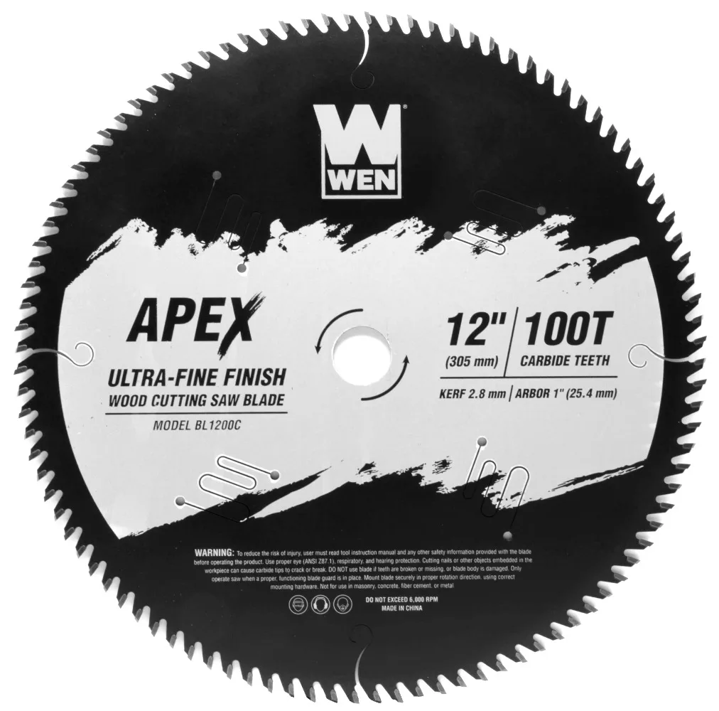 

WEN Products Apex 12-Inch 100-Tooth Carbide-Tipped Ultra-Fine-Finish Industrial-Grade Woodworking Saw Blade w/ Cool-Cut Coating