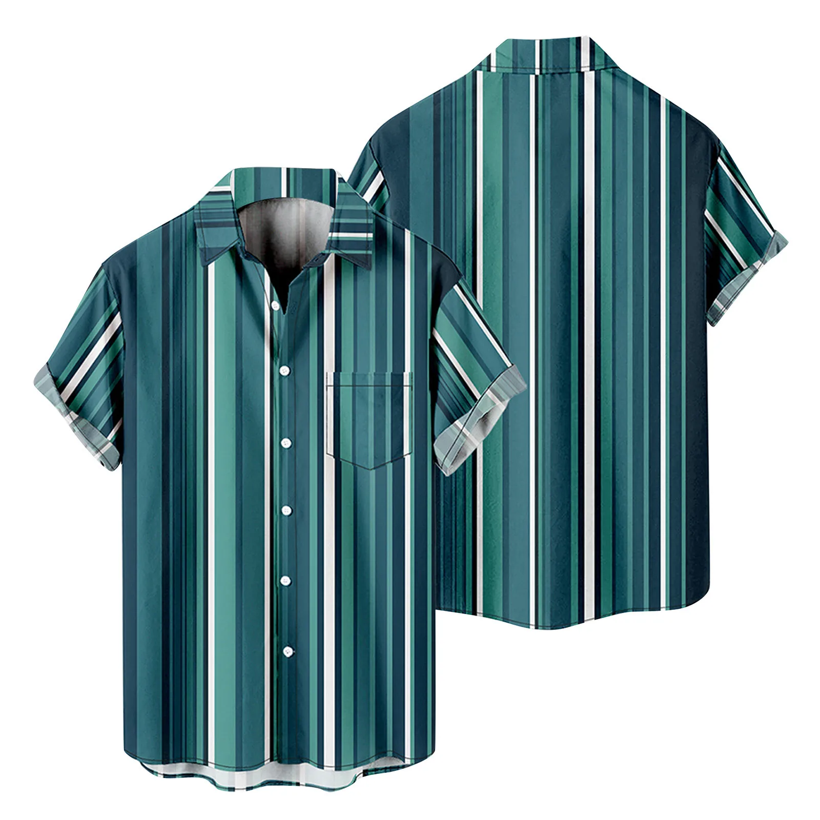 

Mens Fashion And Leisure 3D Digital Printing Buckle Lapel Short Sleeve Shirt Top Collared Bodysuit