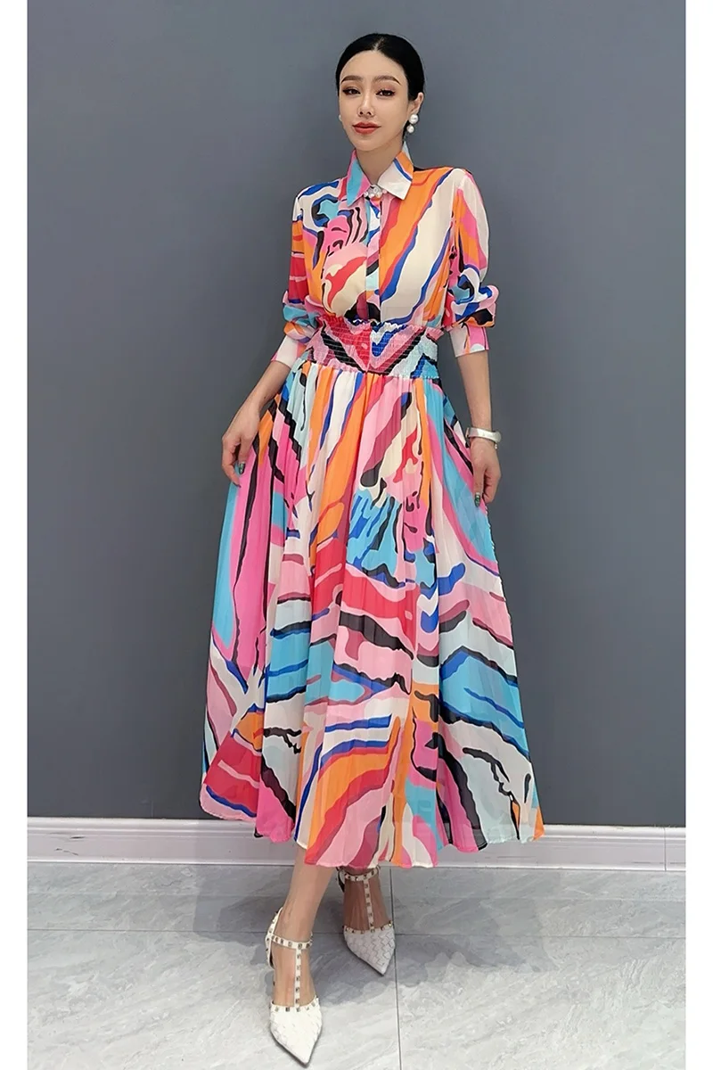 Женское длинное платье-рубашка элегантное свободное платье с отложным