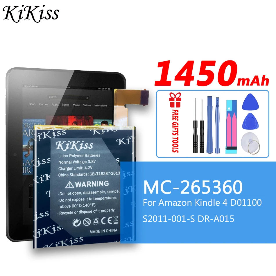 For Amazon Kindle 4 D01100 S2011-001-S DR-A015 High Capacity Replacemeny Battery MC-265360 1450mAh