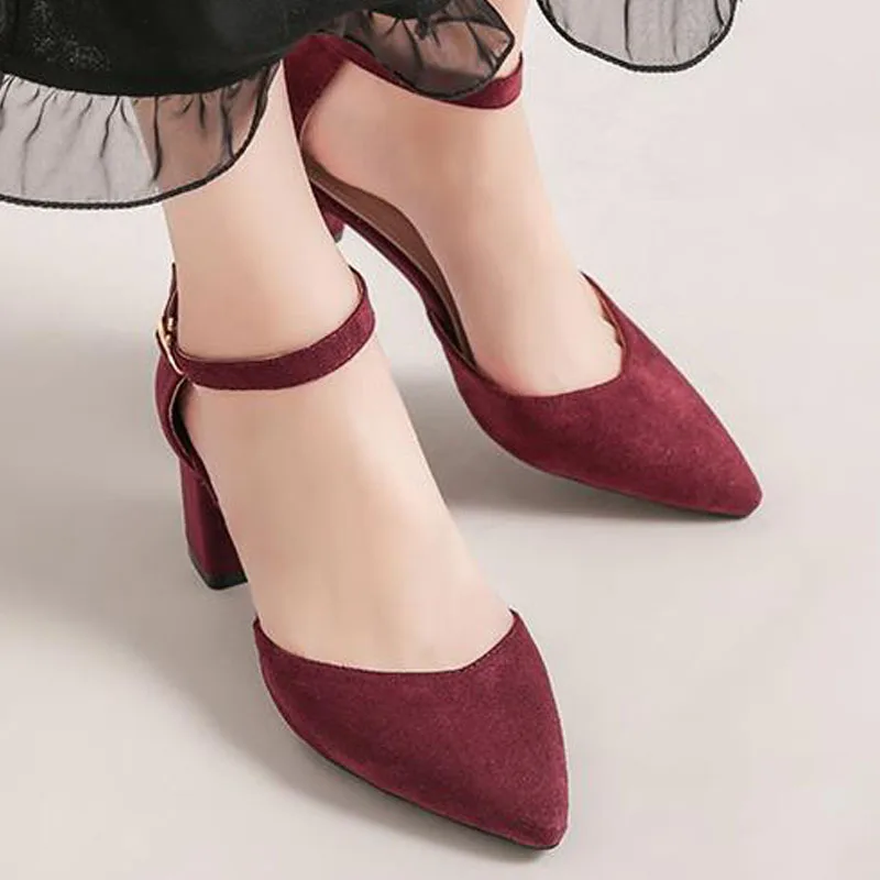 

5.5cm New Thick Heels Pointed Shallow Mouth Ankle Strap Women Shoes Sandals 38 39 40
