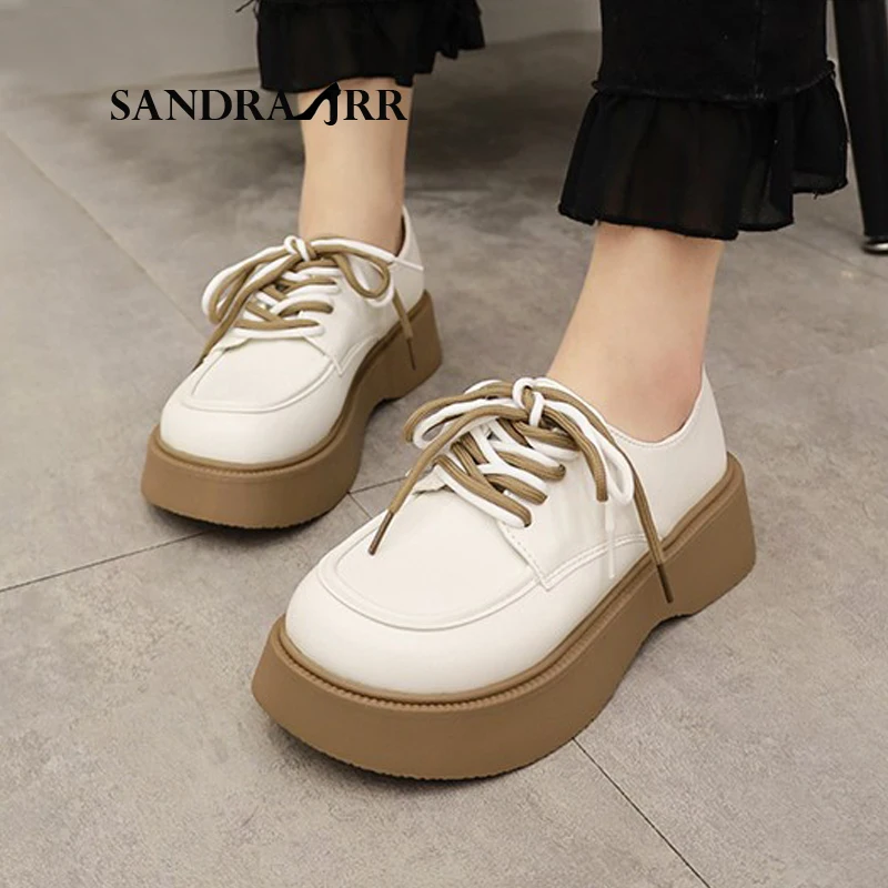 

Сандра JRR, женские туфли-броги на платформе, весенние модные кожаные туфли-лодочки на высоком каблуке, со шнуровкой и круглым носком