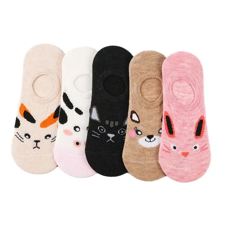 Calcetines de estilo Harajuku para mujer, calcetín corto de corte bajo, Harajuku, coreano, Kawaii, moda de otoño, lote de 5 pares