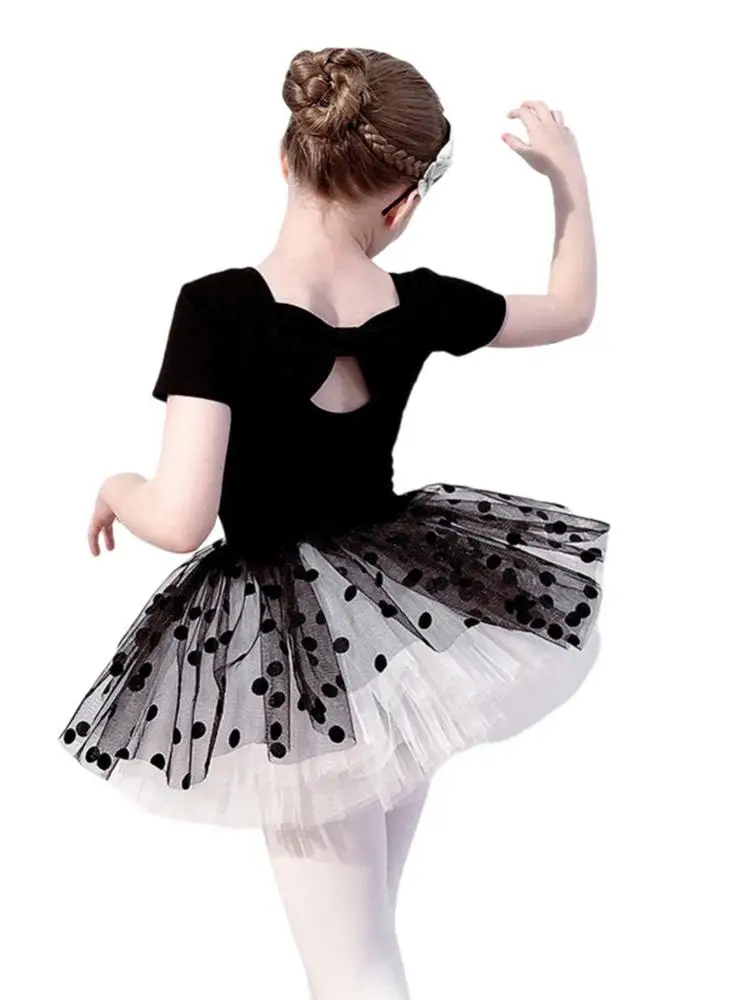 

Детская балетная юбка для девочек с разрезом платье из двух частей с длинным рукавом юбка в горошек