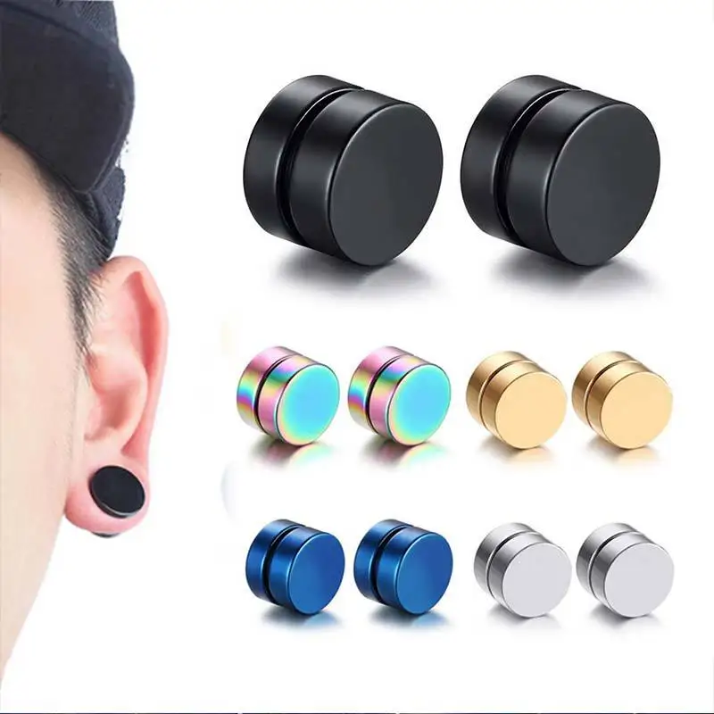 

2 Pairs Magnetic Circle Stud Earrings for Men Women, Non-Piercing Clip On Cheater Ear Clips Different Size Color