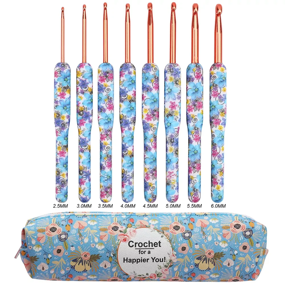 

NEW Color Crochet Hooks Kit Aluminum Crochet Needles With Bag Ergonomic Knitting Croche Set White Bags with Flower 2.5-6.0MM