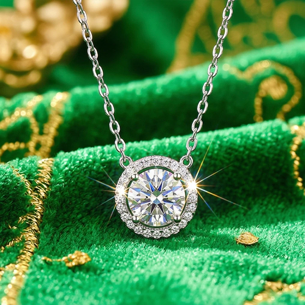 Фото Кулон-солитер VISDIRUI с муассанитом, серебро S925, цвет D, VVS1, 0.5ct, 1ct, круглая огранка, цепочка O, изысканные ювелирные изделия, подарок на день рождения №2