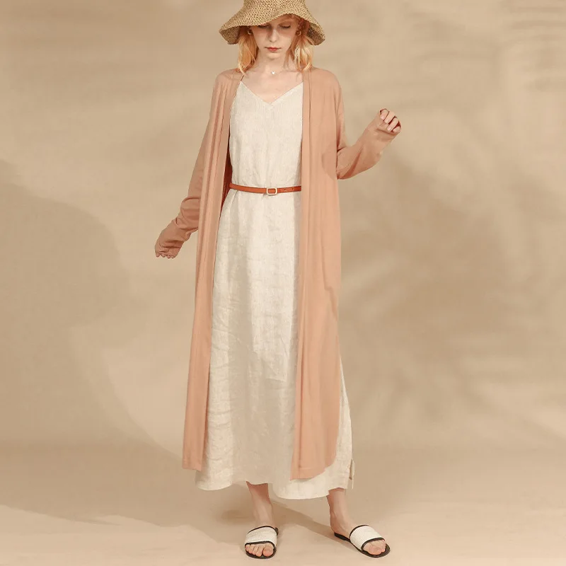 

Autumn Knitted Long Cardigan Loose Jacket Split Long-Sleeve Korean Harajuku Casual Air Conditioning Shirt Sunscreen Women Shirts