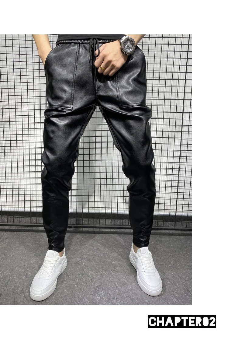 Брюки мужские зимние из экокожи с большими карманами и защитой от ветра - купить