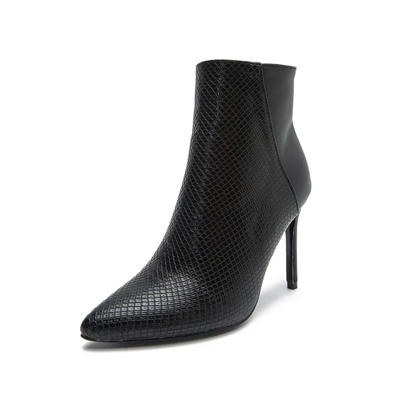 Brand Women Ankle Boots Pointed Toe Stone Pattern PU Sexy High Heels Boots Ladies 9cm Pumps Party Spring/Autumn Chelsea Boots