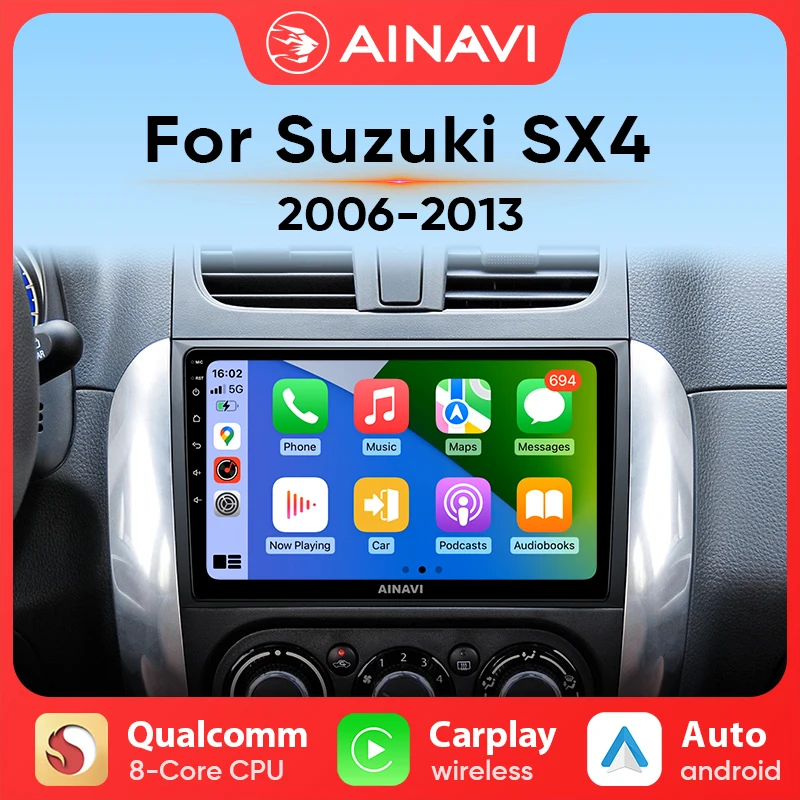Ainavi Car Radio For Suzuki SX4 Cross 2006-2013 For Fiat Sedici Carplay Android Auto Radio Multimedia Player 4G Wifi GPS 2 din