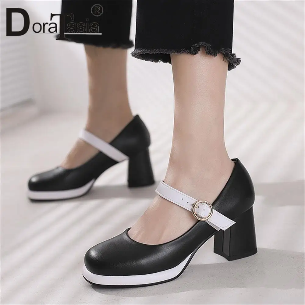 

Туфли-лодочки женские на платформе, туфли-лодочки с пряжкой, высокий толстый каблук, Офисная Свадебная обувь, большой размер 48