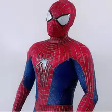 Marvel The Amazing Spider-man 2 Superhero Suit 1:1 3D Pattern Handmade Spiderman Jumpsuit Halloween Cosplay Costume with Mask 