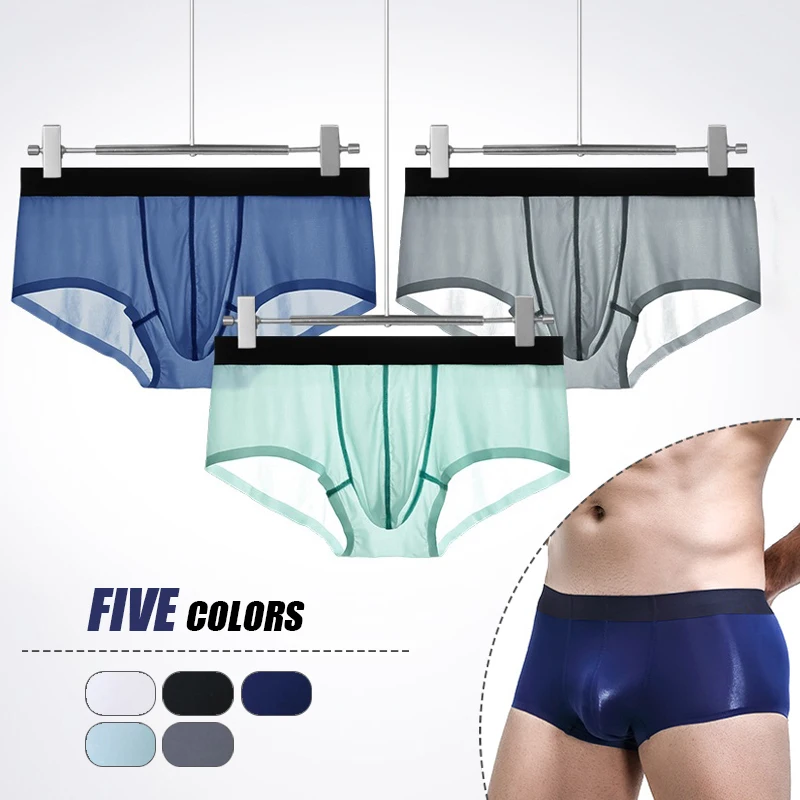 3 Pcs Mens Breathable Ice Silk Boxer Briefs Shorts Seamless Ultra-thin Boxershorts Plus Size Panties Underpants Underwear