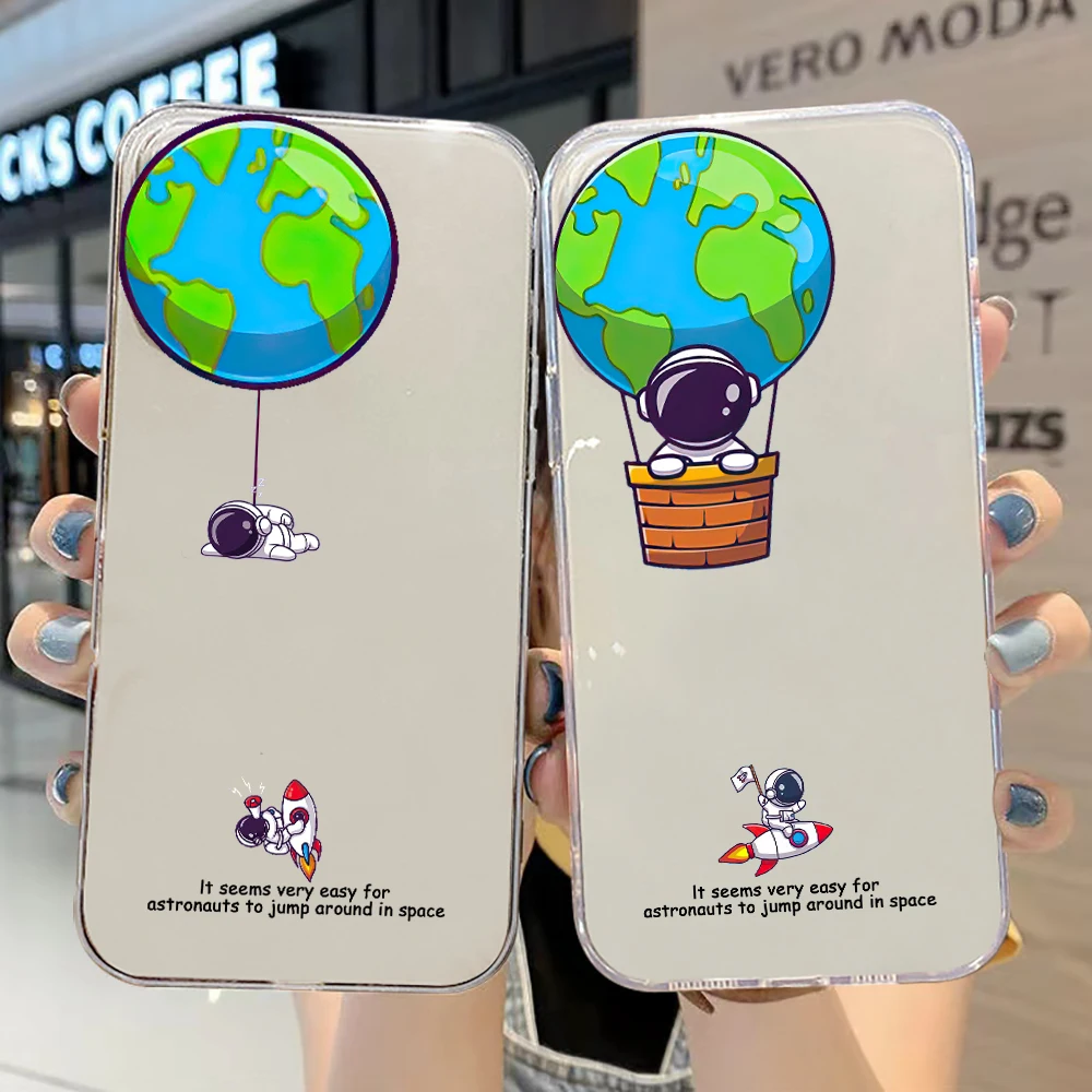 

Cartoon Astronaut Luxury Ultra Thin Clear Phone Case For Apple iPhone 11 12 13 Pro Max 12 13 Mini X XR XS Max SE 6 6s 7 8 Plus