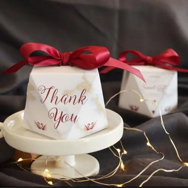 

100pcs White Marble "Thank you / Sweet Gift" Diamond Style Wedding Favors Candy Box Party Gift Box Chocolate Box