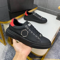 2022 top quality mens solid color low top fashion metal shoe runner trainers genuine leather lace up genuine leather