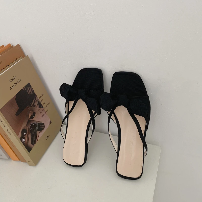 

Шлепанцы женские с квадратным носком, сланцы, с бантом-бабочкой, плоская подошва, повседневные выразительные летние Тапочки