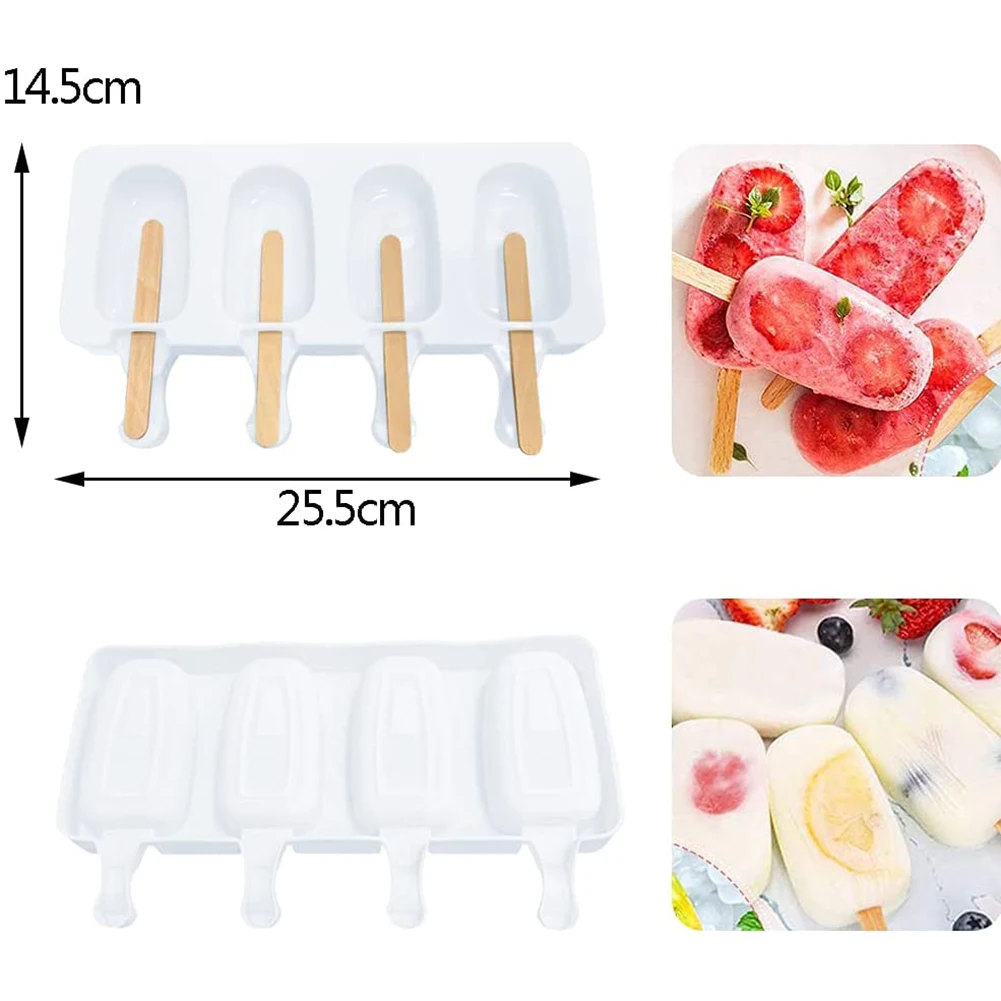 

Silicone Ice Cream Mold DIY Chocolate Dessert Popsicle Moulds Tray Ice Cube Maker Homemade Tools Summer With 50 Wooden Sticks