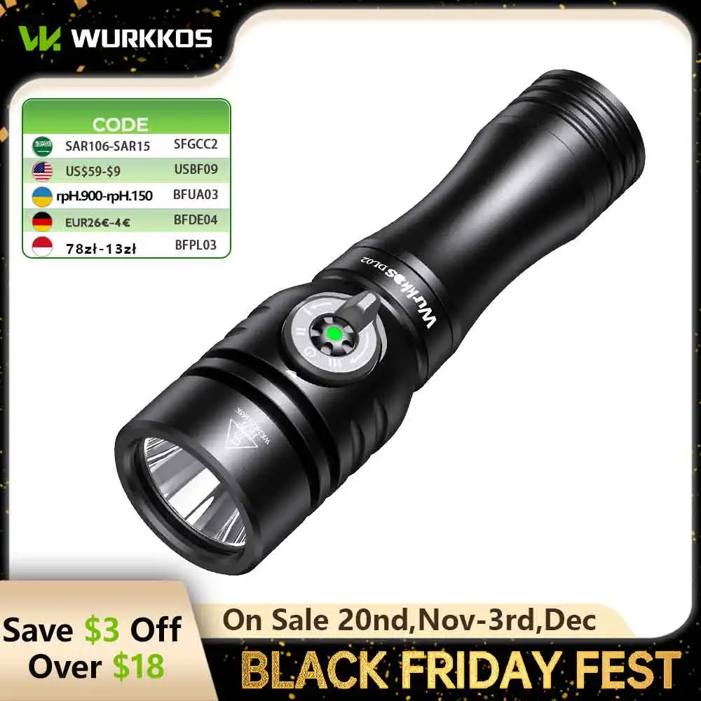 

Wurkkos DL02 профессиональный подводный фонарь 3000lm