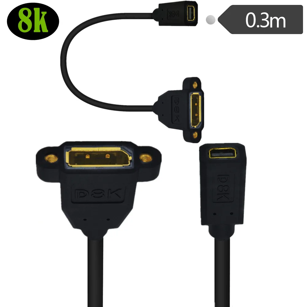 

8K Mini DisplayPort Female Tape Screw Hole Turn DP Female DP Turn Mini DP MINIDP Line 60hz 0.3M