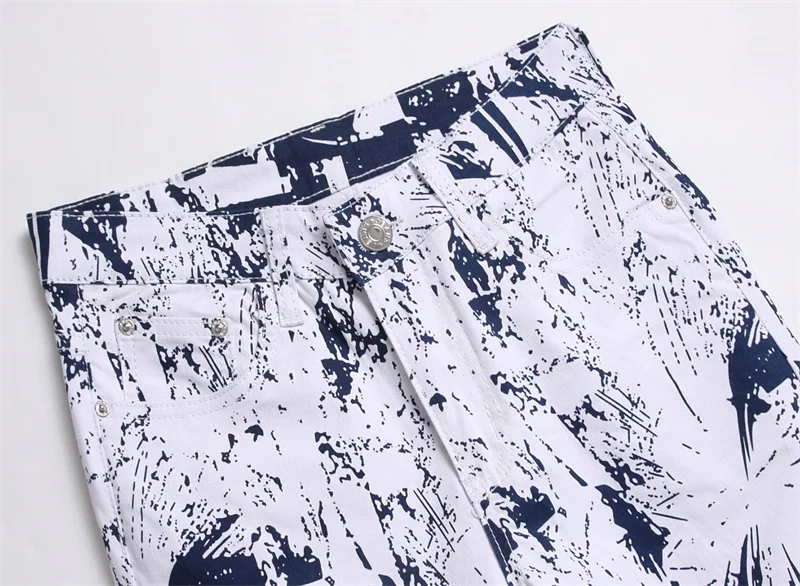 Men's Colorful Graffiti Printed Jeans Y2K Colorful Slim Fit Tapered Elastic Casual Pants Fashion Street Clothing Small Foot Pant