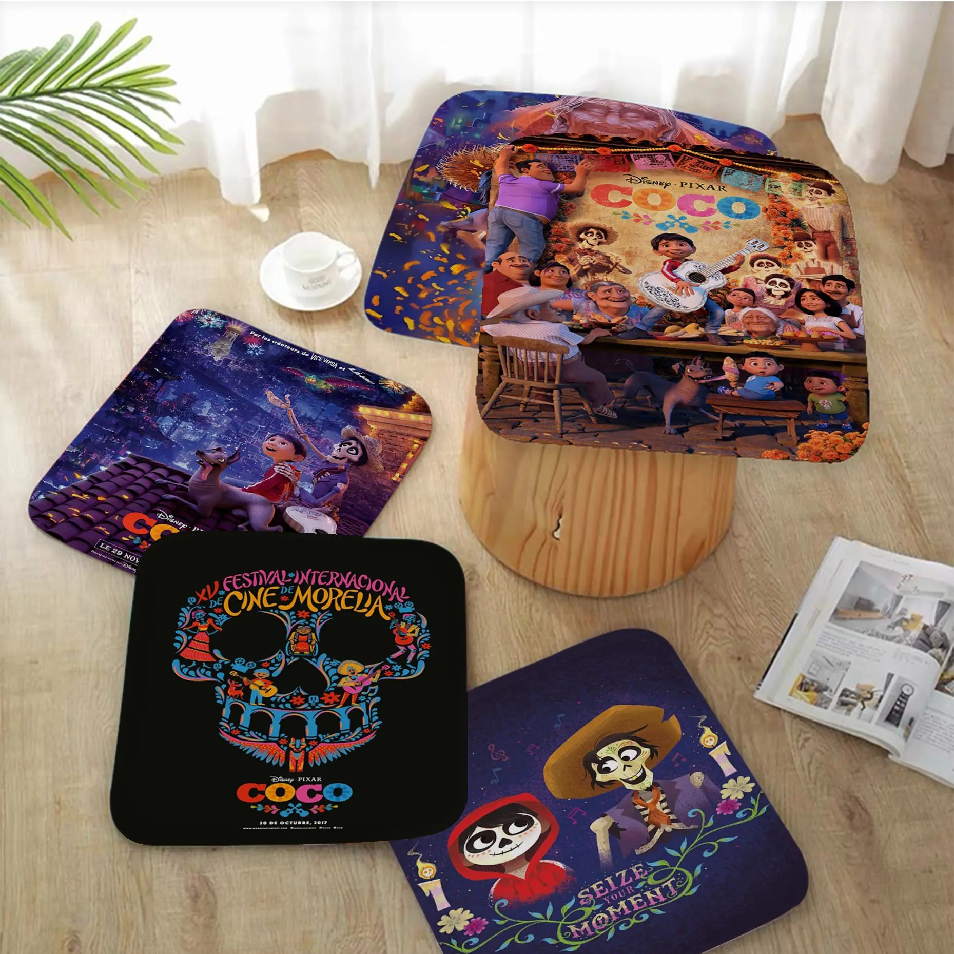 

Disney Classic Movie Coco Simplicity Multi-Color Dining Chair Cushion Circular Decoration Seat For Office Desk Chair Cushions
