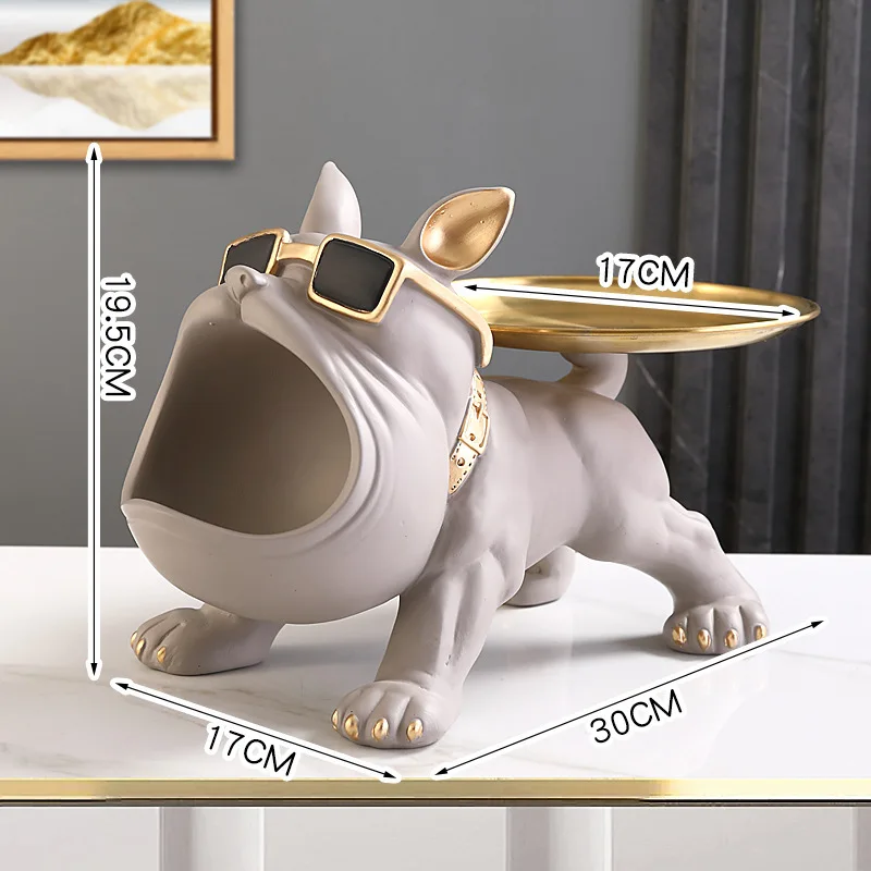 

Nordic Decor Sculpture Dogs Big Mouth French Bulldog Statues Decorations Home Bulldog with Tray Sculpture Ornaments