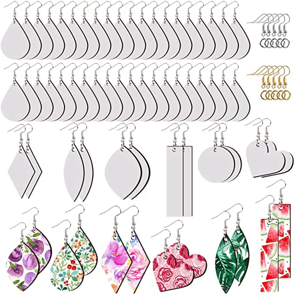 

52Pieces Sublimation Blank Earrings, Unfinished Heat Transfer Earring Pendant with Earring Hooks for Jewelry DIY