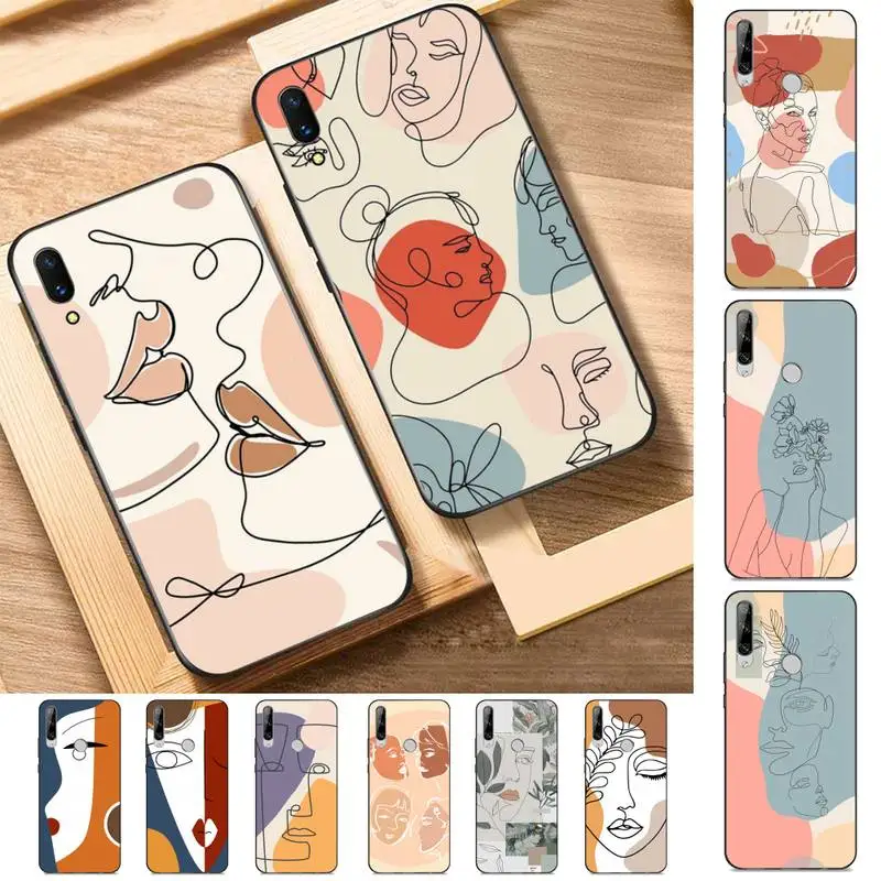 

Abstract Women Face Line Phone Case for Huawei Y 6 9 7 5 8s prime 2019 2018 enjoy 7 plus