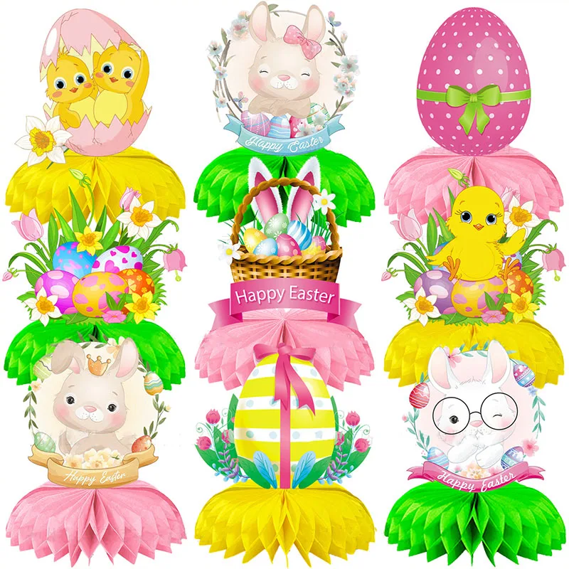 

9pcs Easter Eggs Rabbit Honeycomb Centerpieces Bunny Easter Party Chick Spring Festival Happy Easter Day Decor For Home 2023