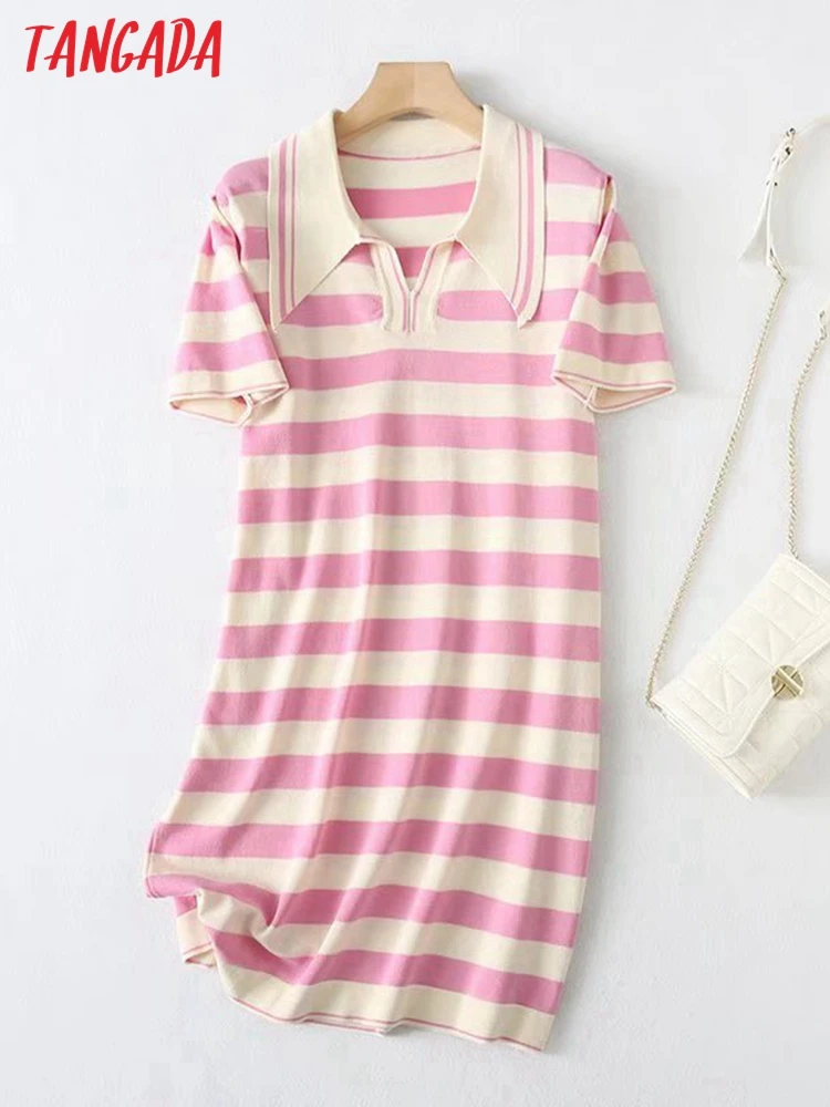 

Женское трикотажное платье в полоску, с коротким рукавом