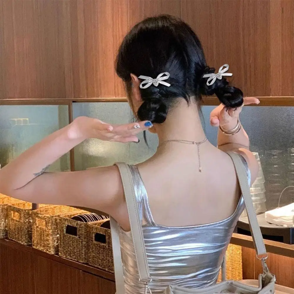 

Love Pendant Silver Leather Bow Hair Clip Fashion Sweet Pins Women Hair Sided Headwear Accessories Style Clips Hair Cool Gi A8S2