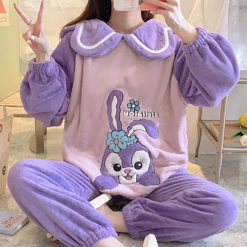 Winter Princess Pajamas Set Sexy Sleepwear For Women Soft Embroidery Cartoon Pyjama Women's Fashion Flannel Warm Homewear