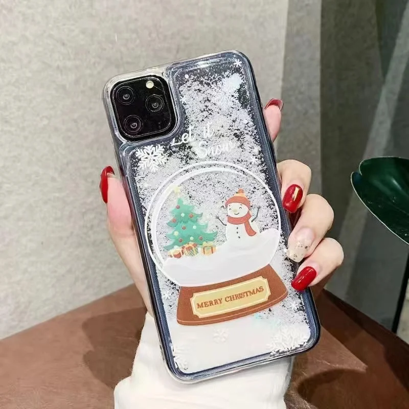 Glitter Dynamic Liquid Phone Case Fashion New Year Gift For iPhone 13 12 11 Pro 7 8 Plus X XR XS MAX Christmas Quicksand Cover