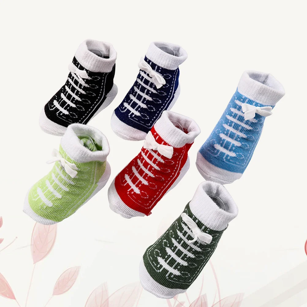 

6 Pairs Creative Shoe Shape Socks Unisex Baby Newborn Cotton Baby Socks Suitable for Within 1 Year Old