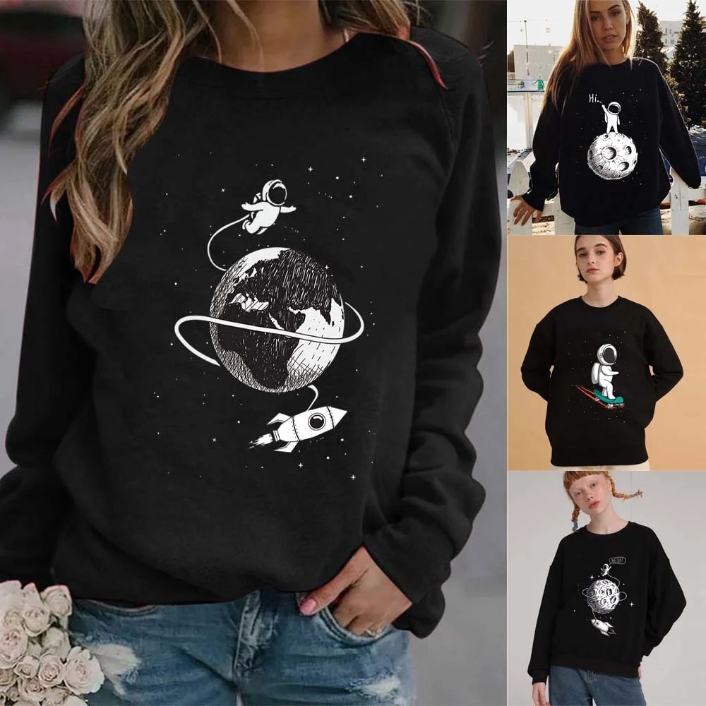 

Women's O-neck Long Sleeve Tops Fashion Pullover Cute Astronaut Print Ladies Hoodie Harajuku Sweatshirt Casual Trend Pullovers