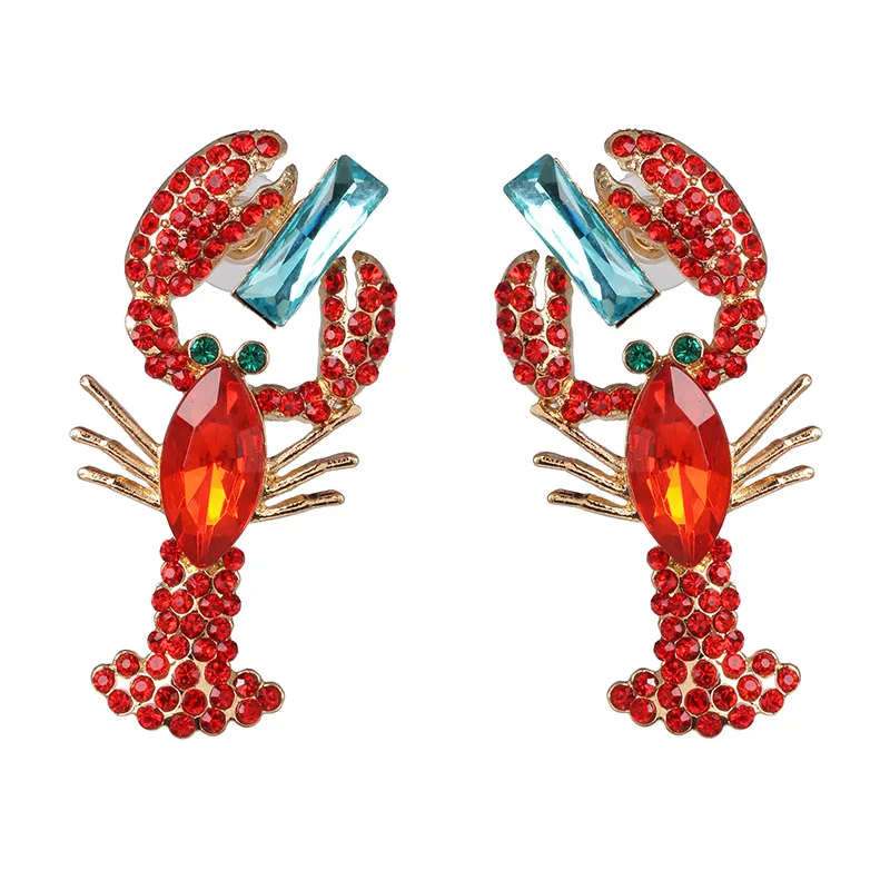 

Vintage Art Lobster Crayfish Scorpion Marine Red Crystal Embellished Wedding Party Statement Stud Earrings Crab Lobster Crawfish