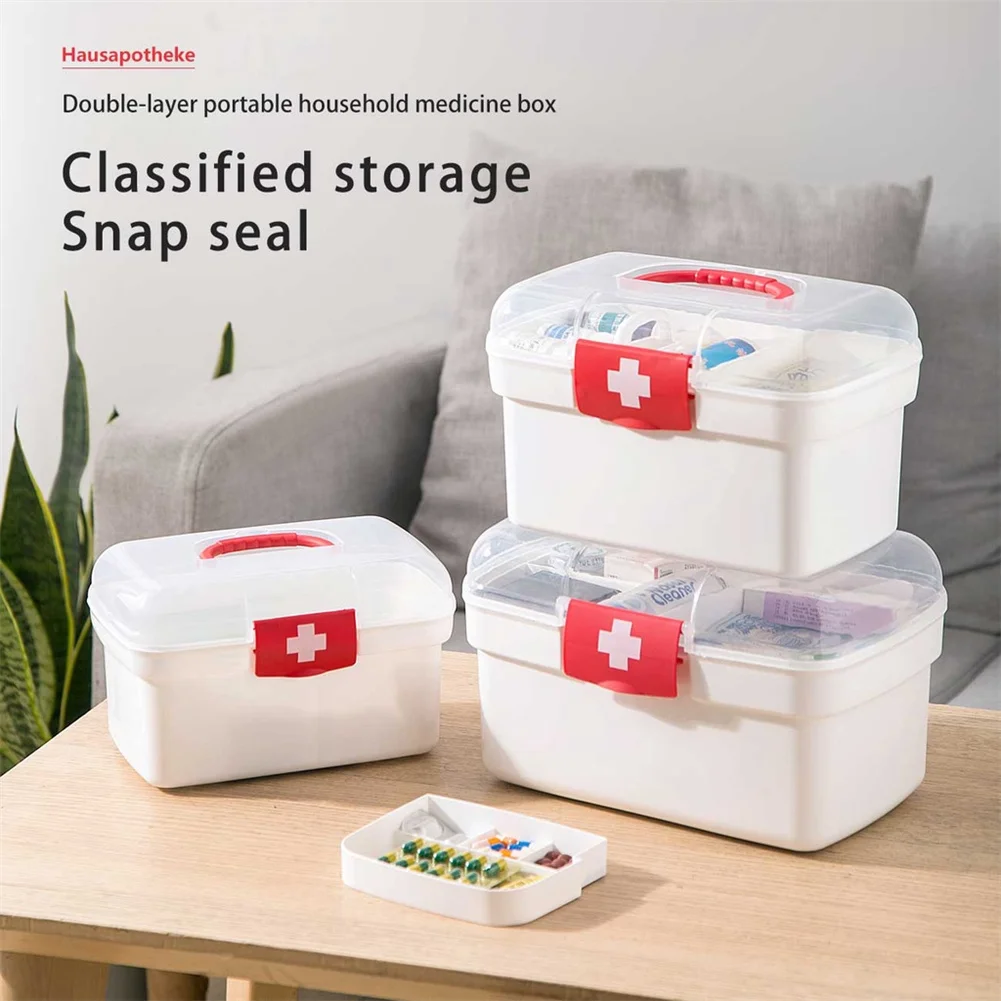 

Protable First-Aid Box Double Layer Transparent Sealed High-Capacity First-Aid Box With Handle Home Medicine Storage Container