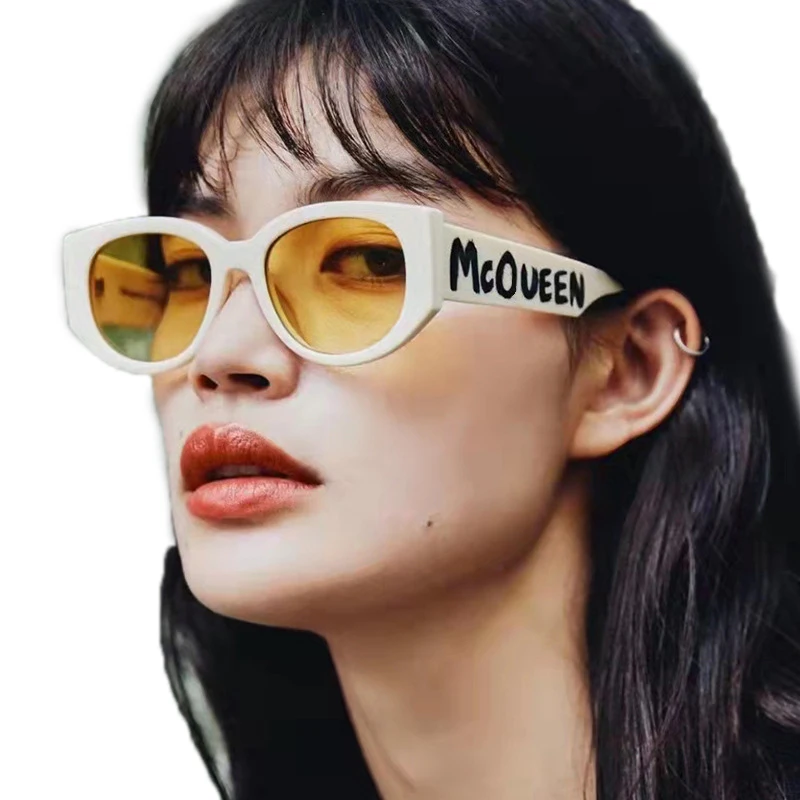 

Солнцезащитные очки «кошачий глаз» женские, винтажные брендовые дизайнерские Роскошные солнечные очки в маленькой оправе Mcqueen