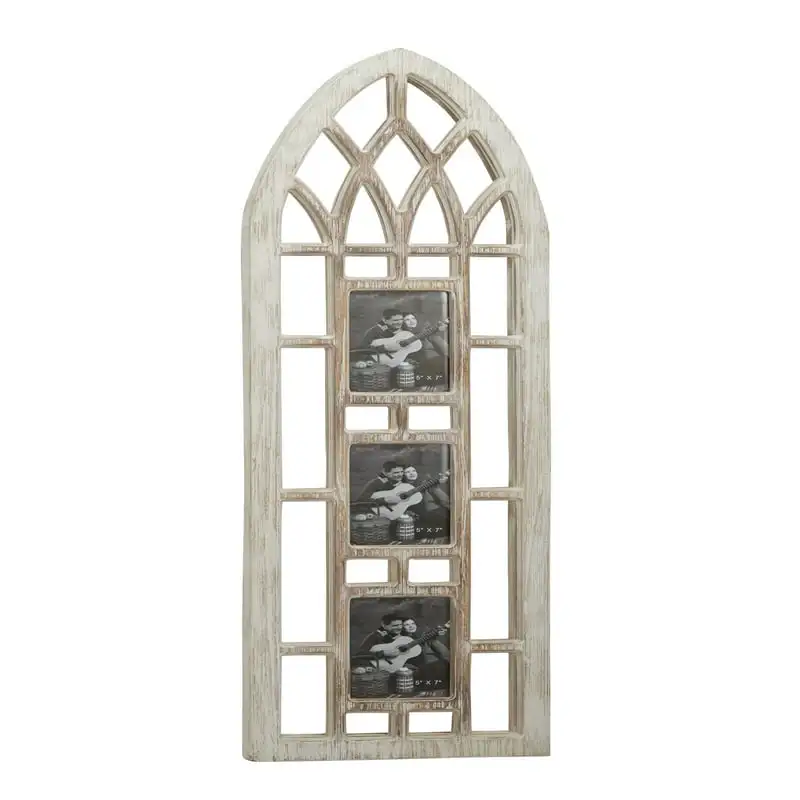 

3-Opening 5" x 7" Light Brown Wall Photo Frame with Window Arch Shape DIY Wedding