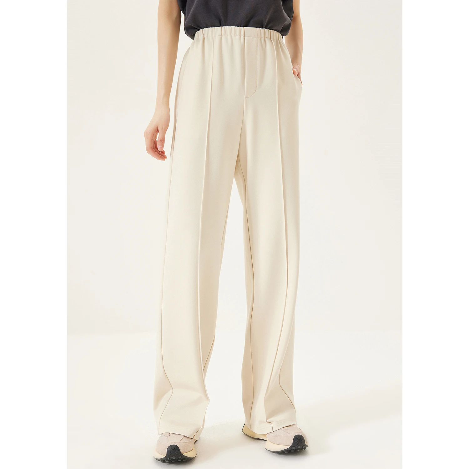 

SHUCHAN Women Pants Polyester Spandex Viscose Full Length Casual Sweatpants Women STRAIGHT Elastic Waist