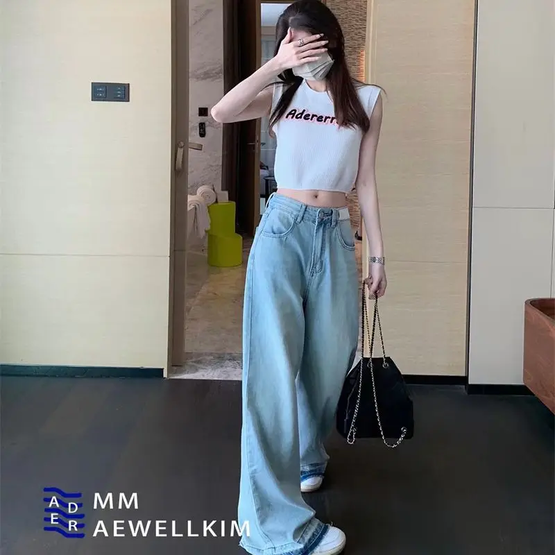

Men's and Women's ADER High Quality Summer New Spring and Autumn Leisure High Waist Slim Fit Retro Loose Straight Leg Pants