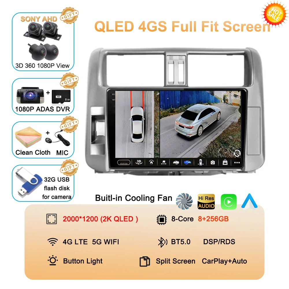 

Для Toyota Land Cruiser Prado 150 2009-2013 Android 14 Carplay автомобильный радиоприемник мультимедийный видеоплеер навигация стерео головное устройство DSP