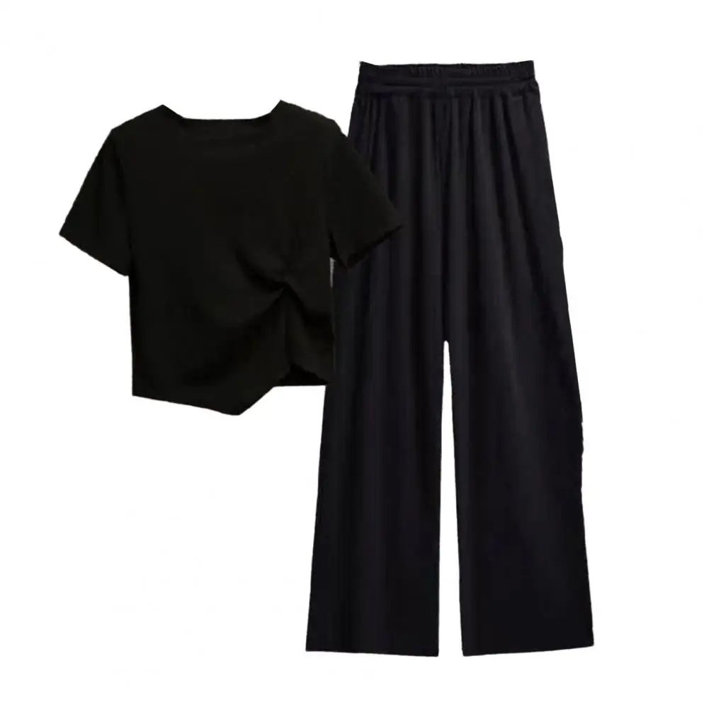 

2Pcs/Set Top Trousers Suit Irregular Hem Summer T-shirt Pants Set Exercise Two Piece Set Lady Tracksuit