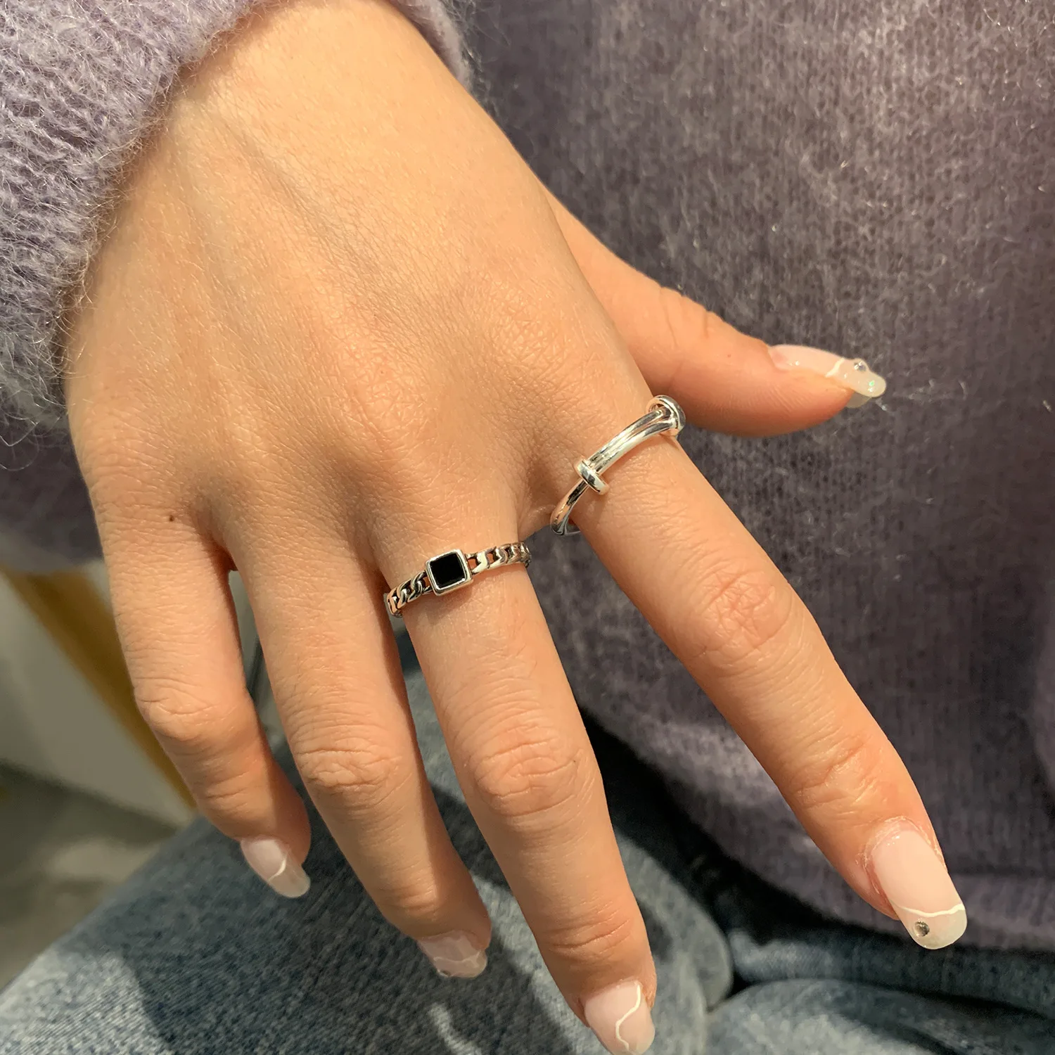 

FMILY Minimalist 925 Sterling Silver Geometric Ring Opening Adjustable Fashion Versatile Personality Jewelryfor Girlfriend Gifts