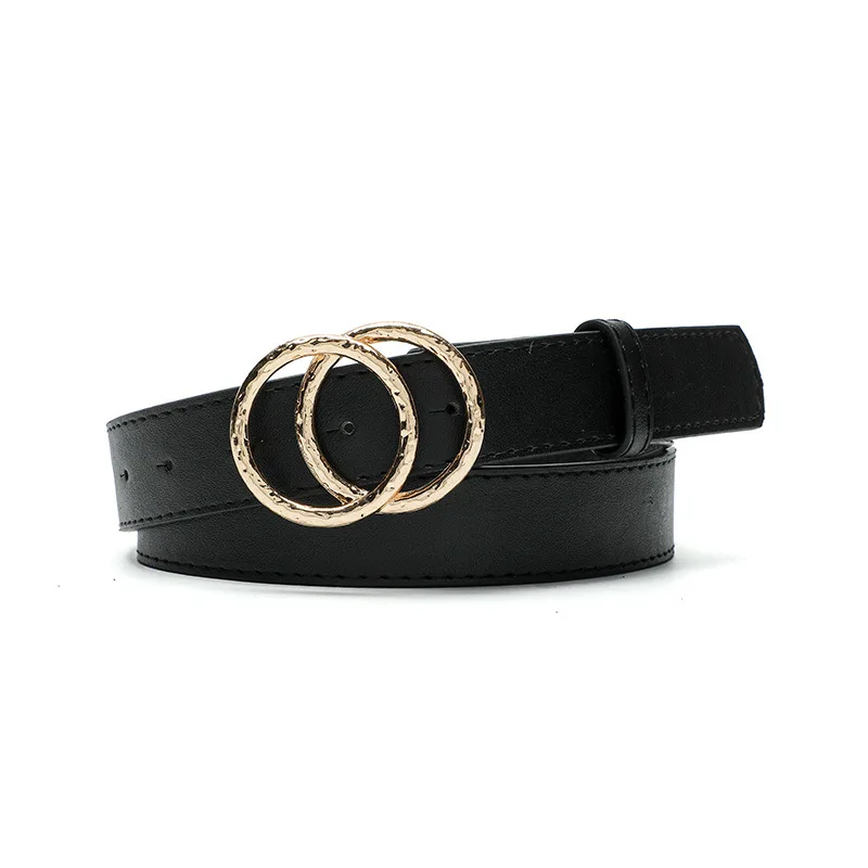 

New Unique Double Ring Belt Women Fashion Pu Thin Black Belts Female Jeans Dress Camel Waistband Brand Design 2022